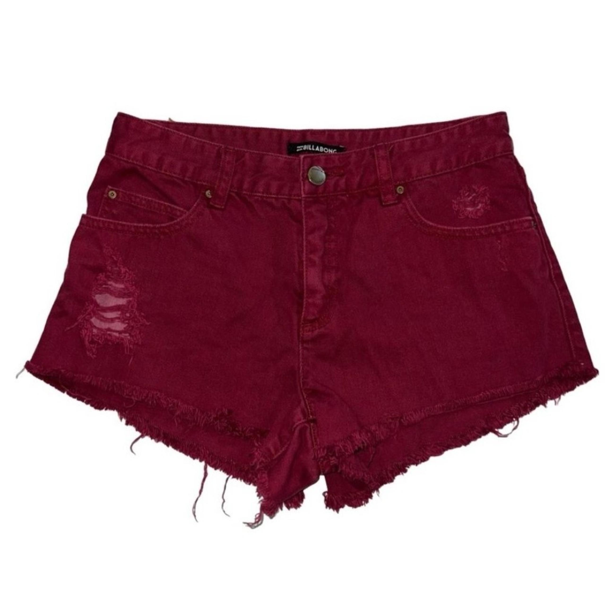 Billabong Women's Brick Red High Rise Raw Hem Denim Shorts Size 27
