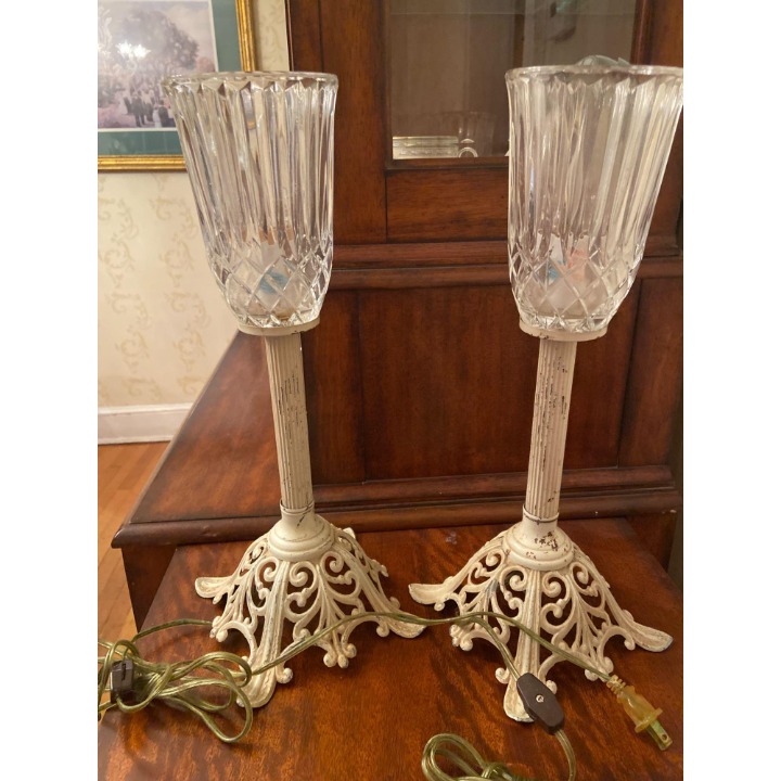 Shabby Chic Vintage Crystal Glass Candlestick Lamp
