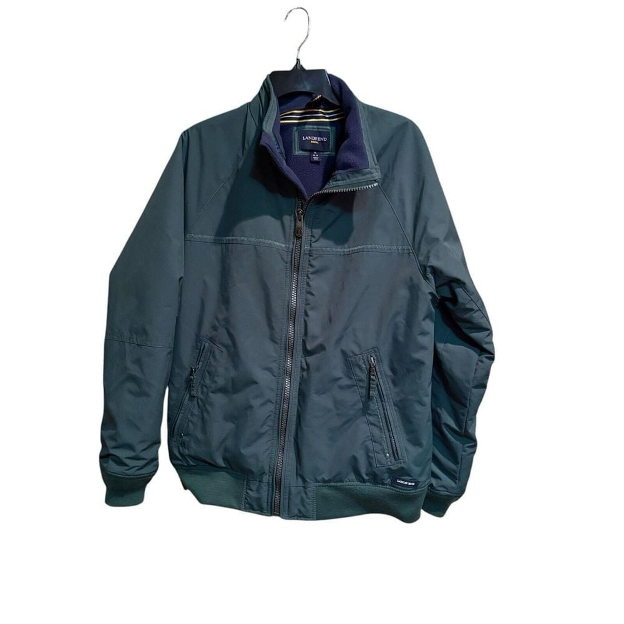Lands End Squall Jacket M 38-40 Green Fleece  Lined Waterproof Zipped Pockets