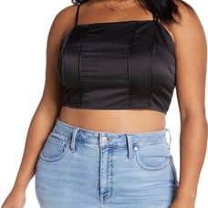 Women's NORDSTROM BP. Seamed Satin Cropped Camisole Top -Black - Size: 4X - NWT