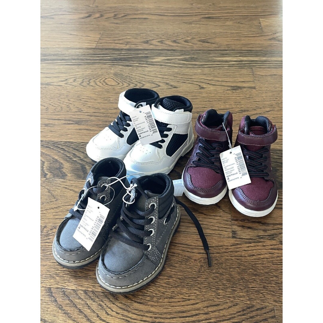 The Childrens Place HiTops Boot toddler Unisex Shoes，3 pairs ，size：4，New