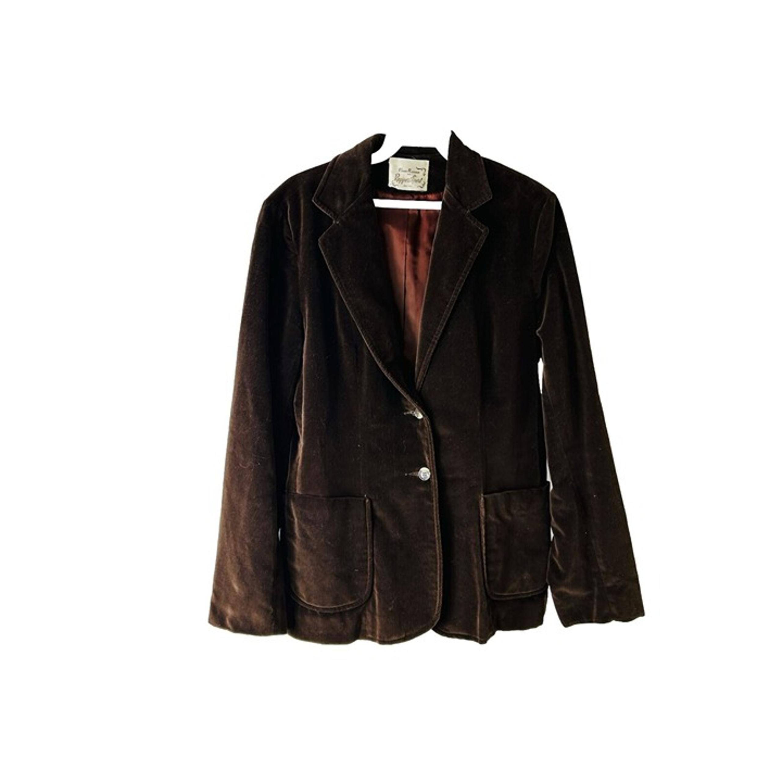 Vintage 1970s Womens Medium Velour Velvet 2 Button Blazer Jacket Brown