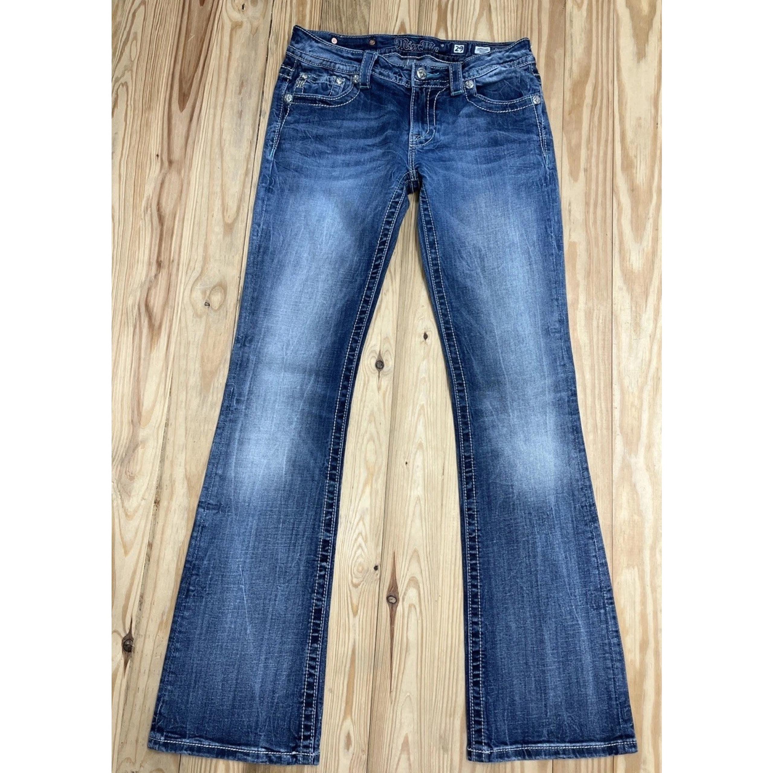 Miss Me Signature Boot Women's Dark Wash Embellished Low Rise Jeans Size 29