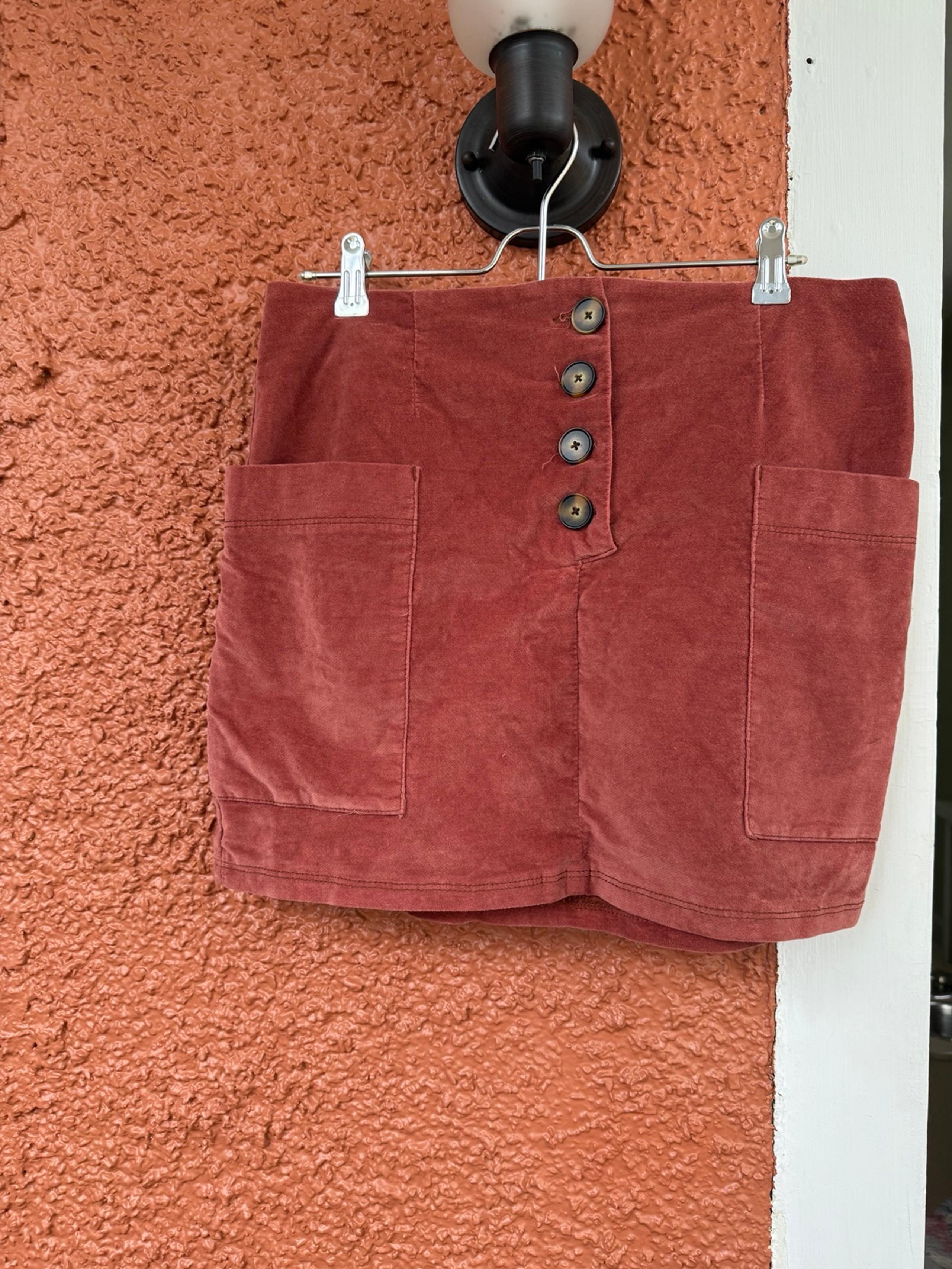 BDG Urban Outfitters Button Front Orange/Pinkish Velvet Mini Skirt Size Large