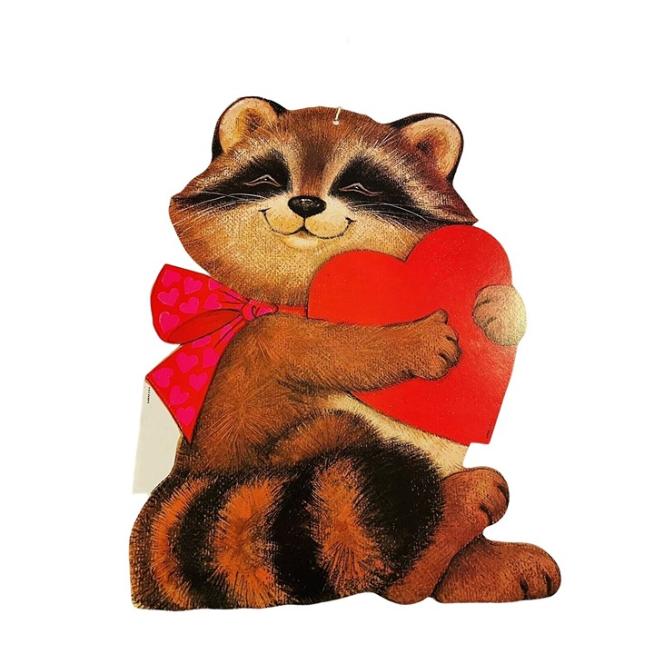 Vintage Eureka USA Valentines Sweetheart Raccoon 2- Sided Die Cut Decoration