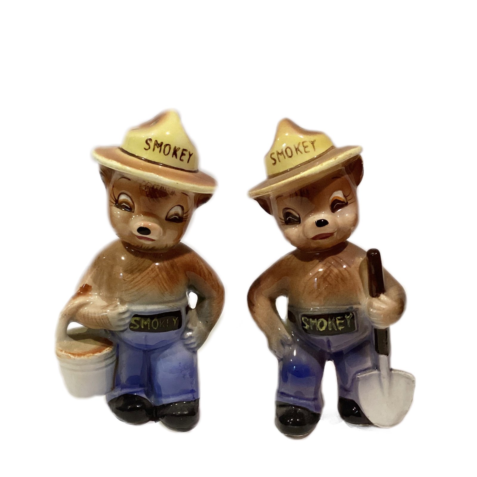 VINTAGE NORCREST SMOKEY THE BEAR SALT & PEPPER SHAKERS 1950S - 60S MADE IN JAPAN