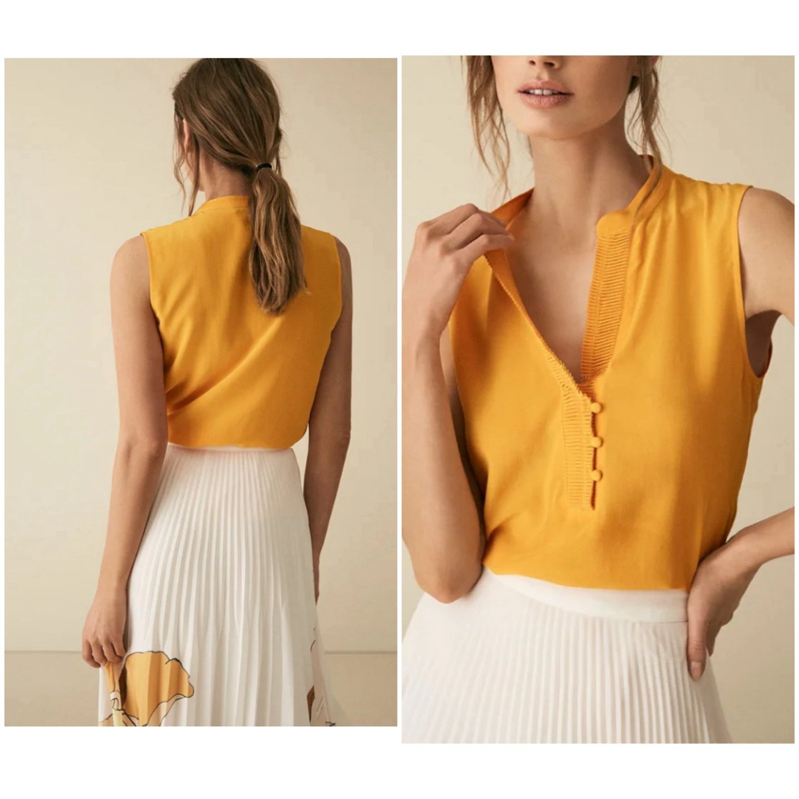 REISS Cecily Silk Button Detail Top Sz 6