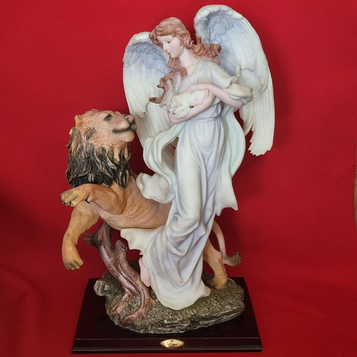 VTG De Capoli Winged Angel Lion & Lamb Figurine