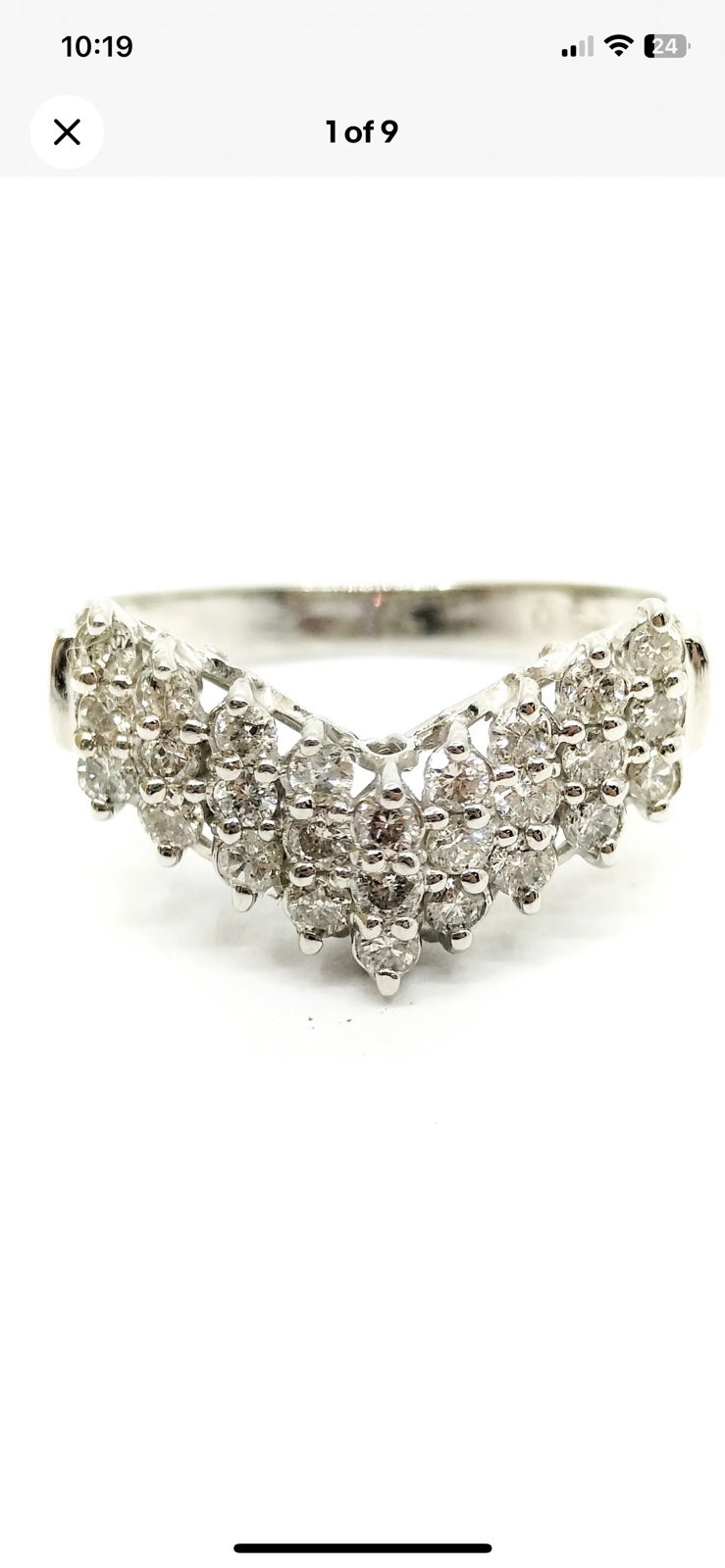 Three Row V Shaped Diamond 0.5 carat Platinum Ring
