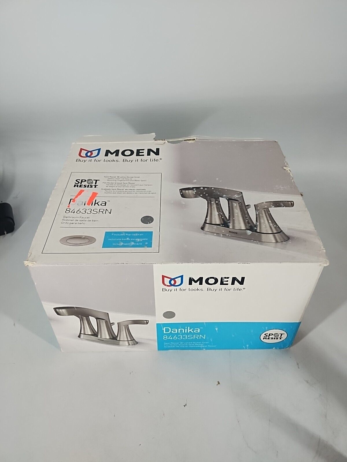Moen Danika WS84633SRN Spot Resist Brushed Nickel Centerset Pop Up Drain Faucet