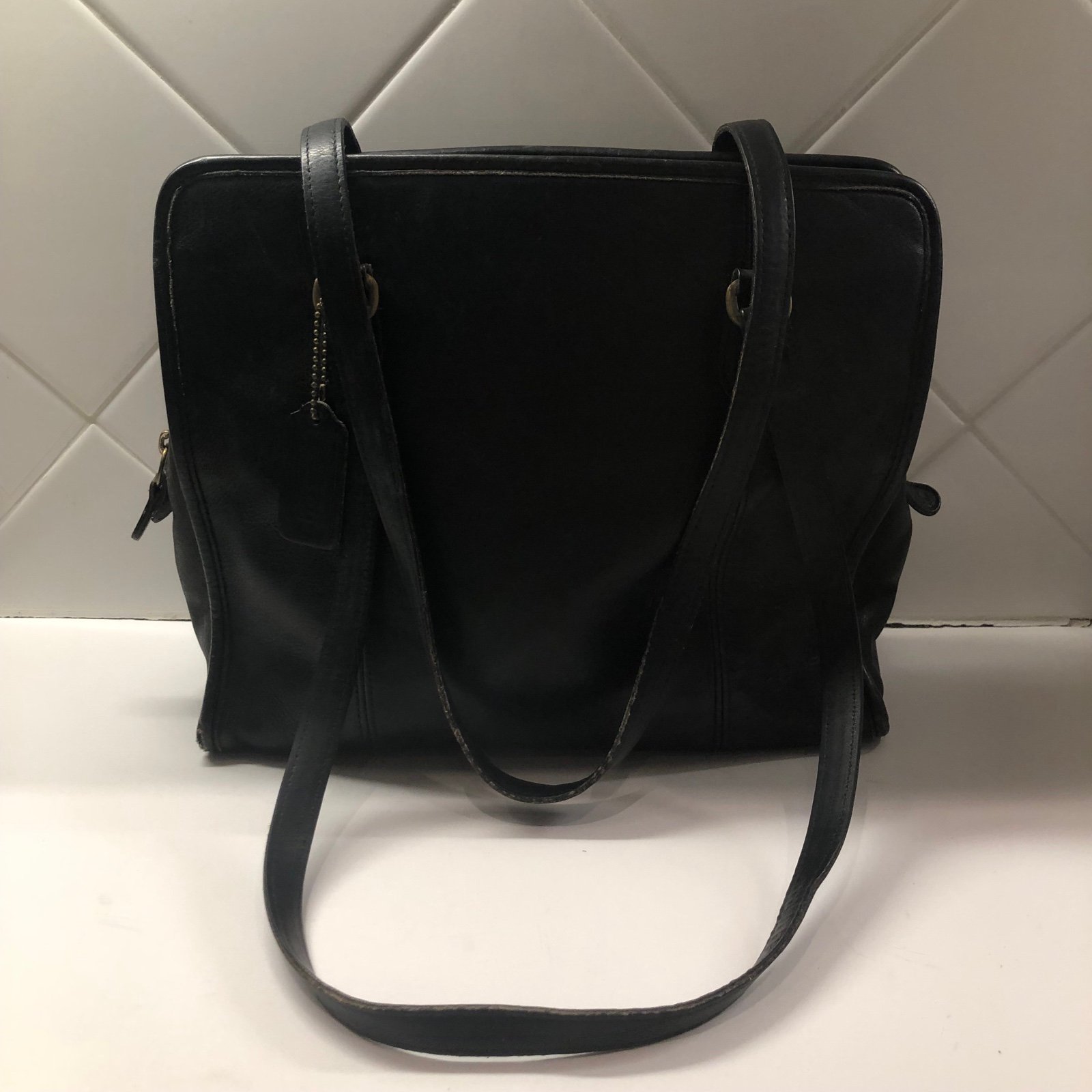 Old Coach 9872 Tote Bag Leather Navy Shoulder Made In Usa Commuting