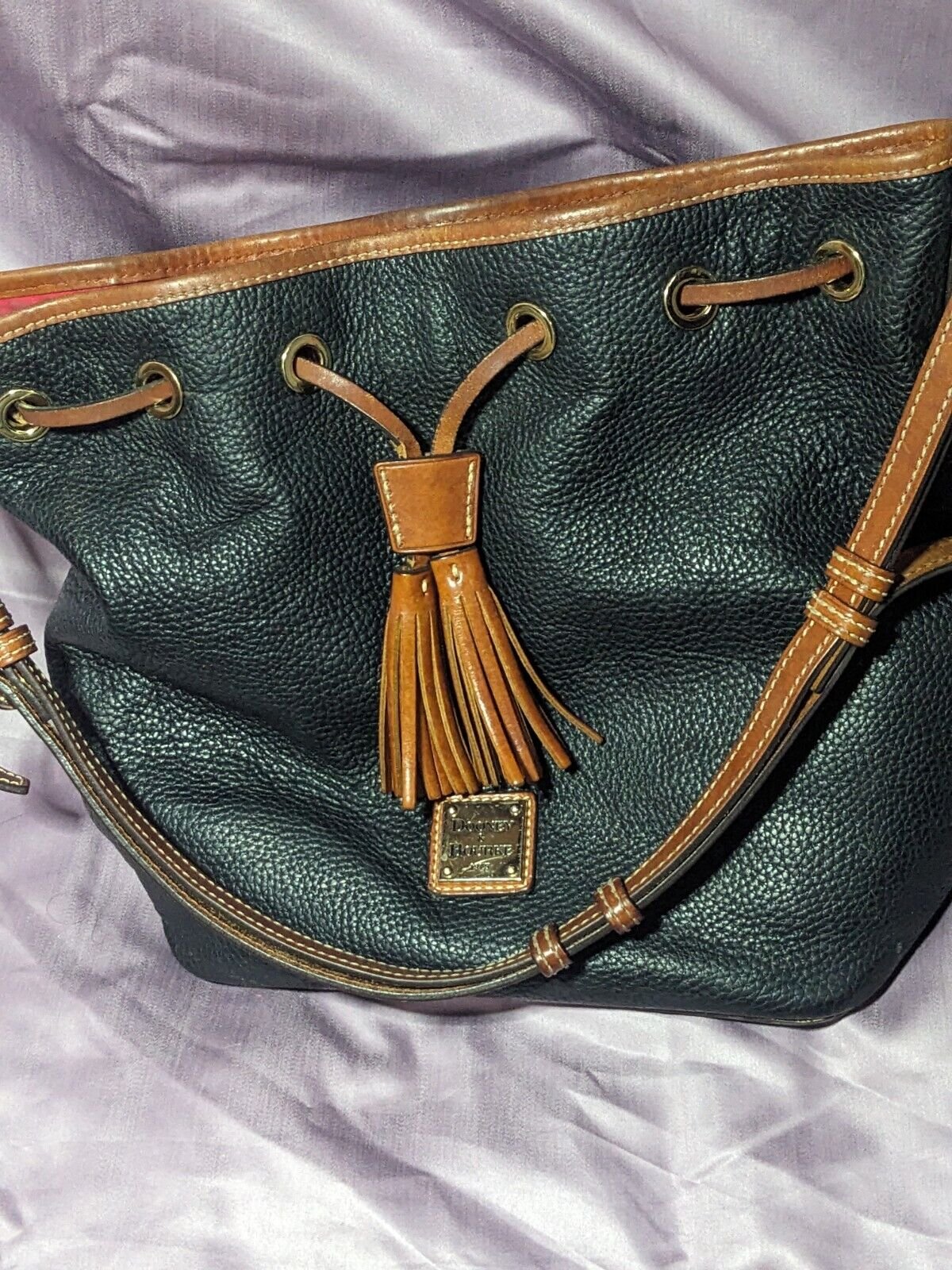 Dooney & Bourke Black Pebbled Leather Drawstring Bucket Bag