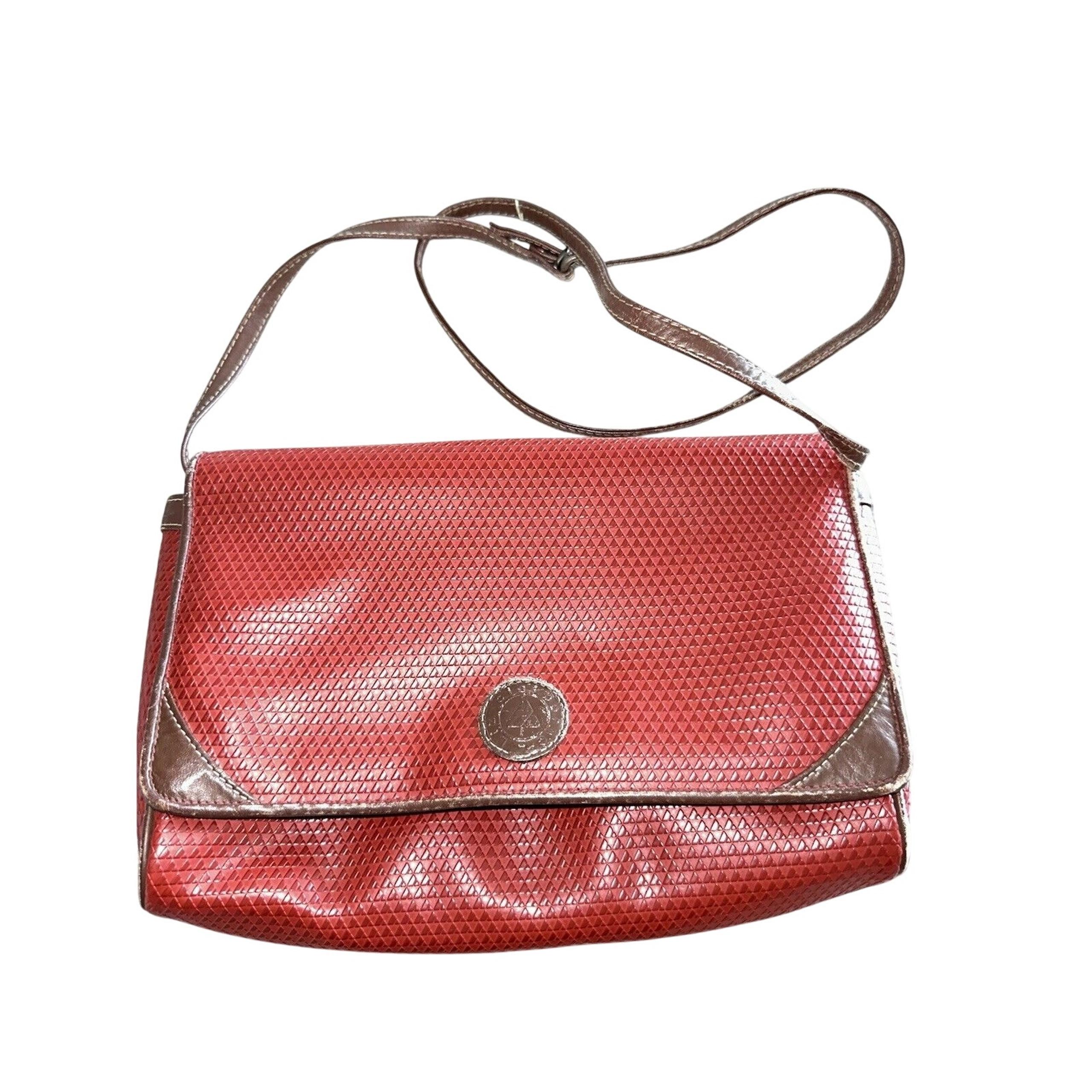 Vintage 80s Liz Claiborne Signature Crossbody Shoulder Bag Maroon Red Logo Purse