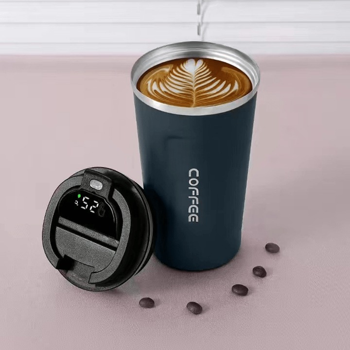 304 Stainless Steel Coffee Mug with Temperature Display，Blue380ml-G