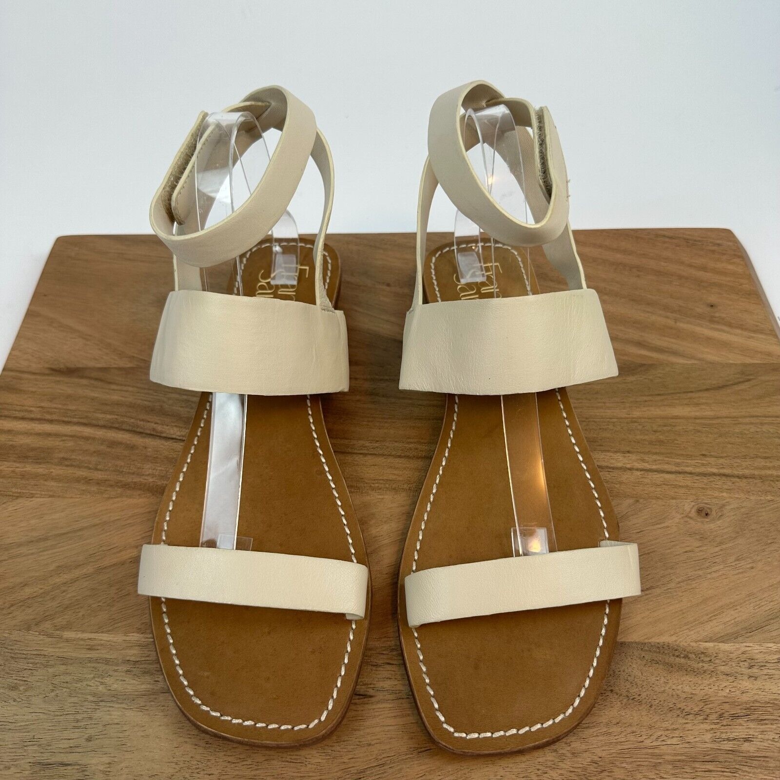 New NWOB Womens Franco Sarto Tanara Ivory Leather Ankle Strap Sandals Size 11 M