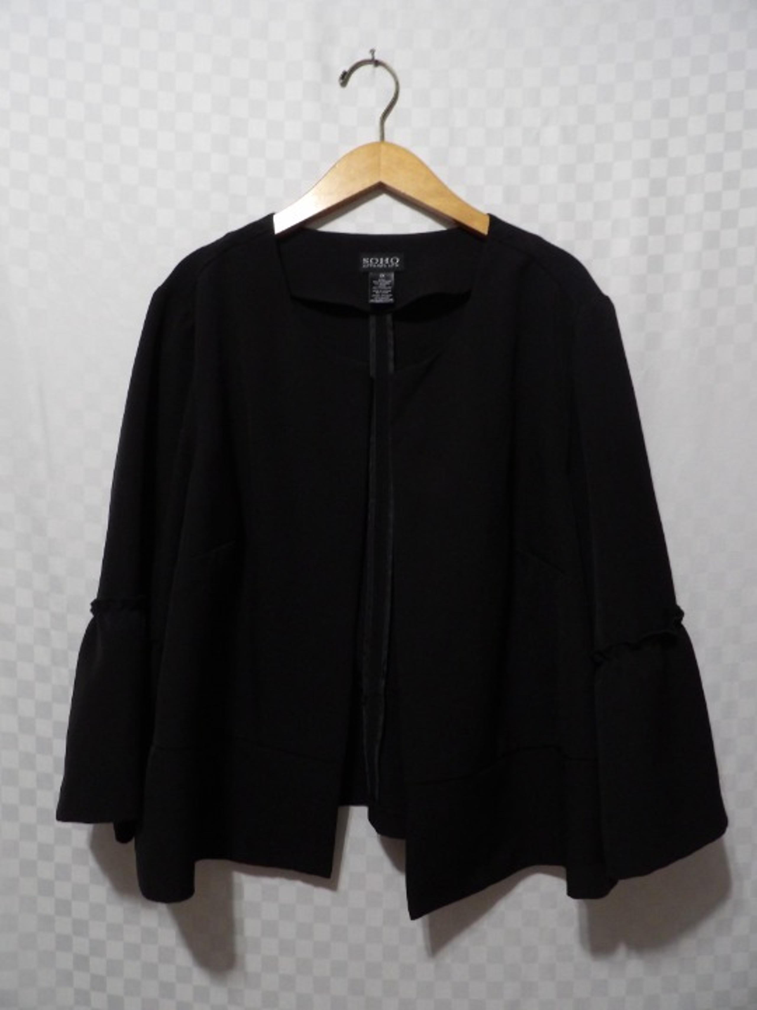 SOHO Black Ruffly Bell Sleeve Open Jacket | 3X