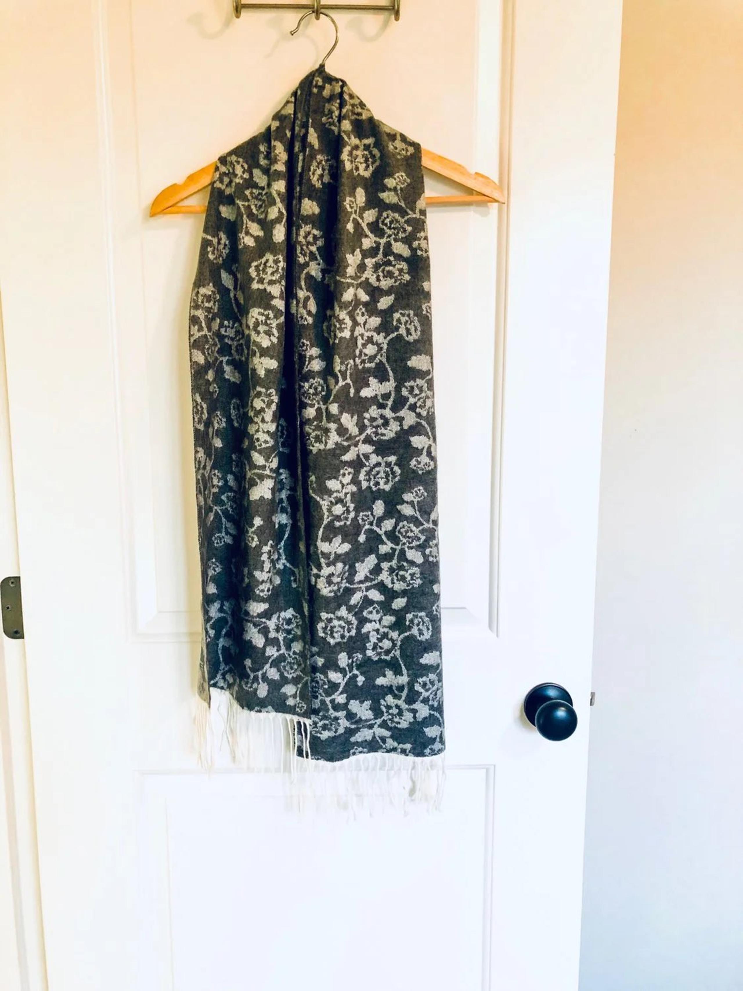 Soft Floral Grey fringe scarf