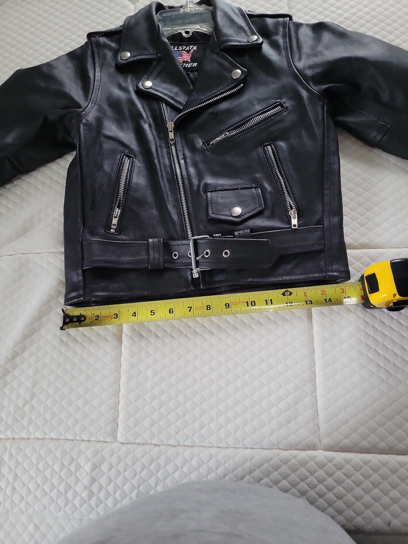 Vintage Youth All State Leather Black Biker Motorcycle Jacket, Youth size XL