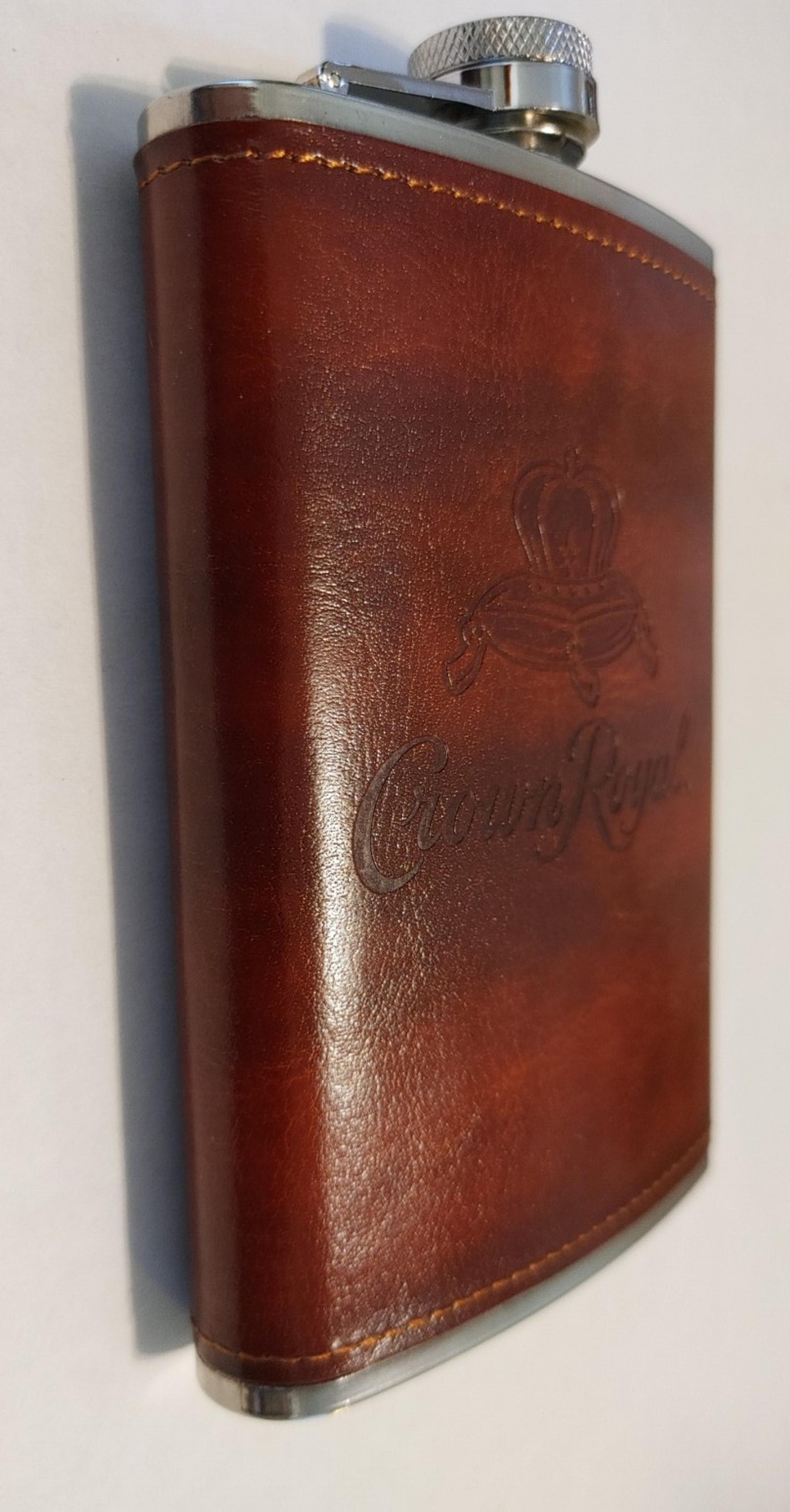 Crown Royal gift flask leather wrapped stainless steel