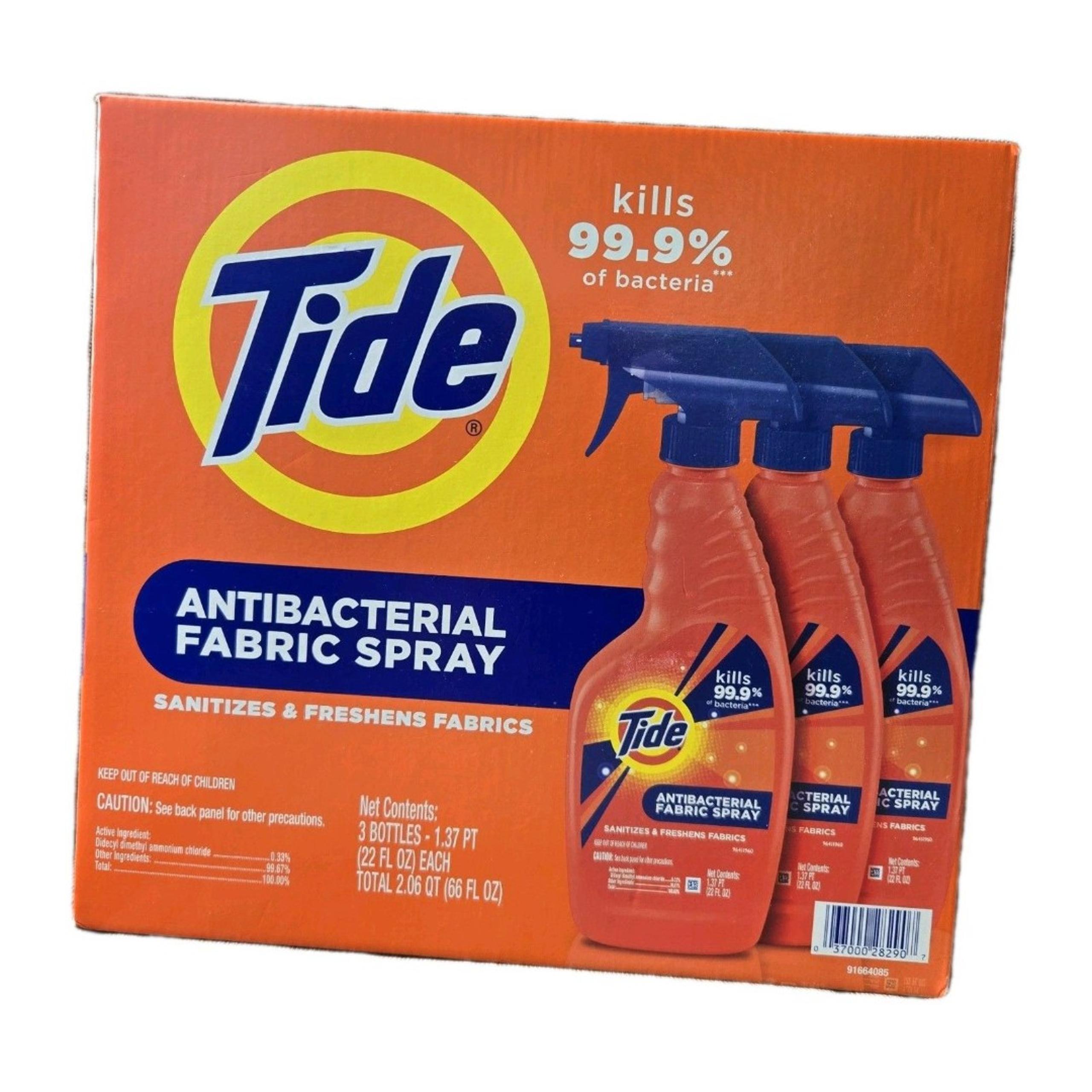 Tide Antibacterial Fabric Spray 99.9%, Original Scent, 22oz ( 3 Bottles )
