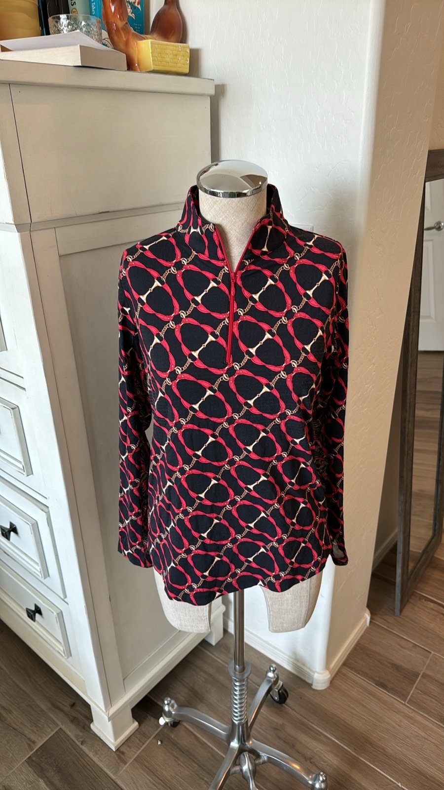 Ibkul S 1/4 zip mesh inner arm inset equestrian print long sleeve
