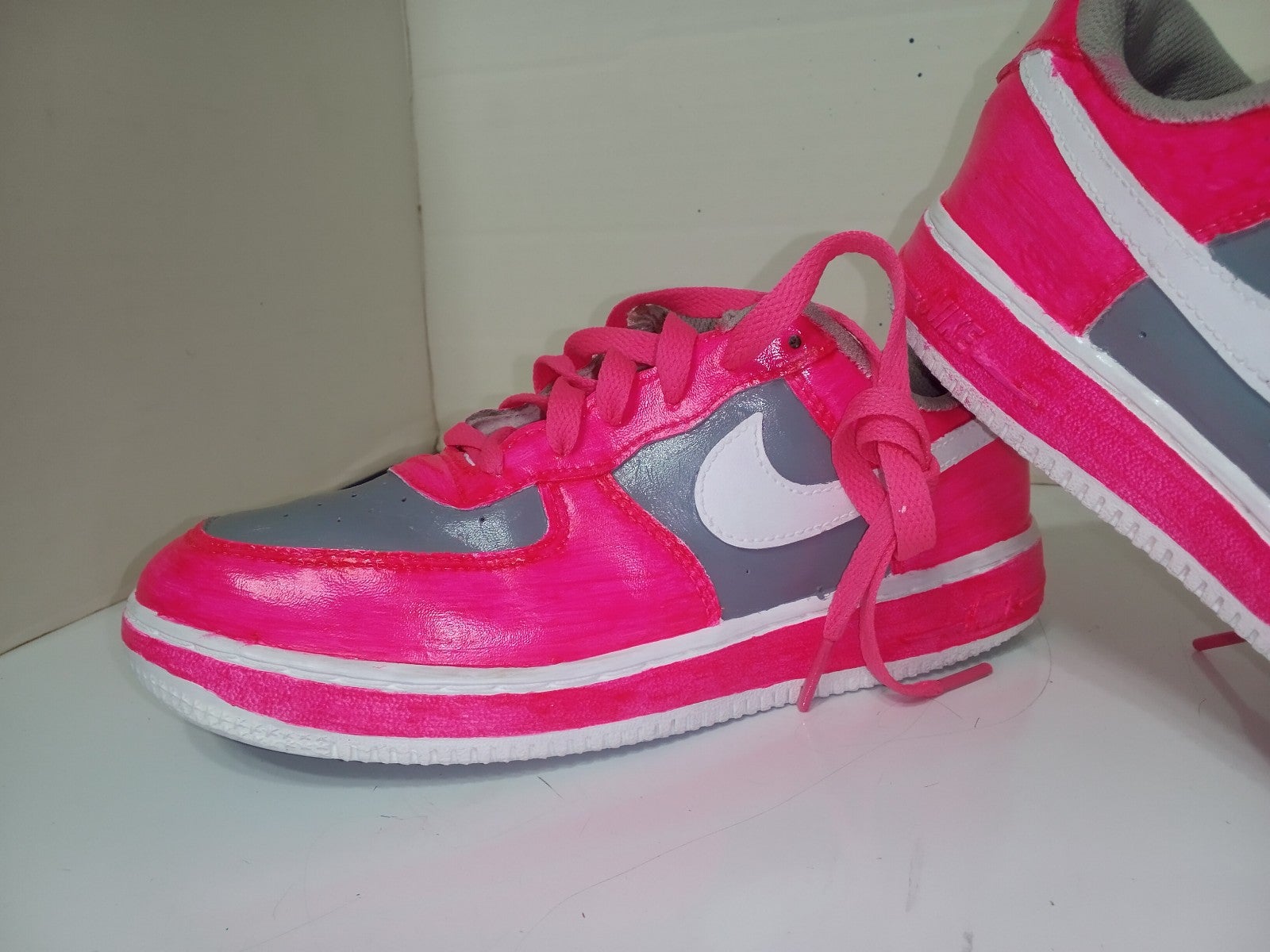 Florescent Pink+ Grey+ White trim Nike dunks low