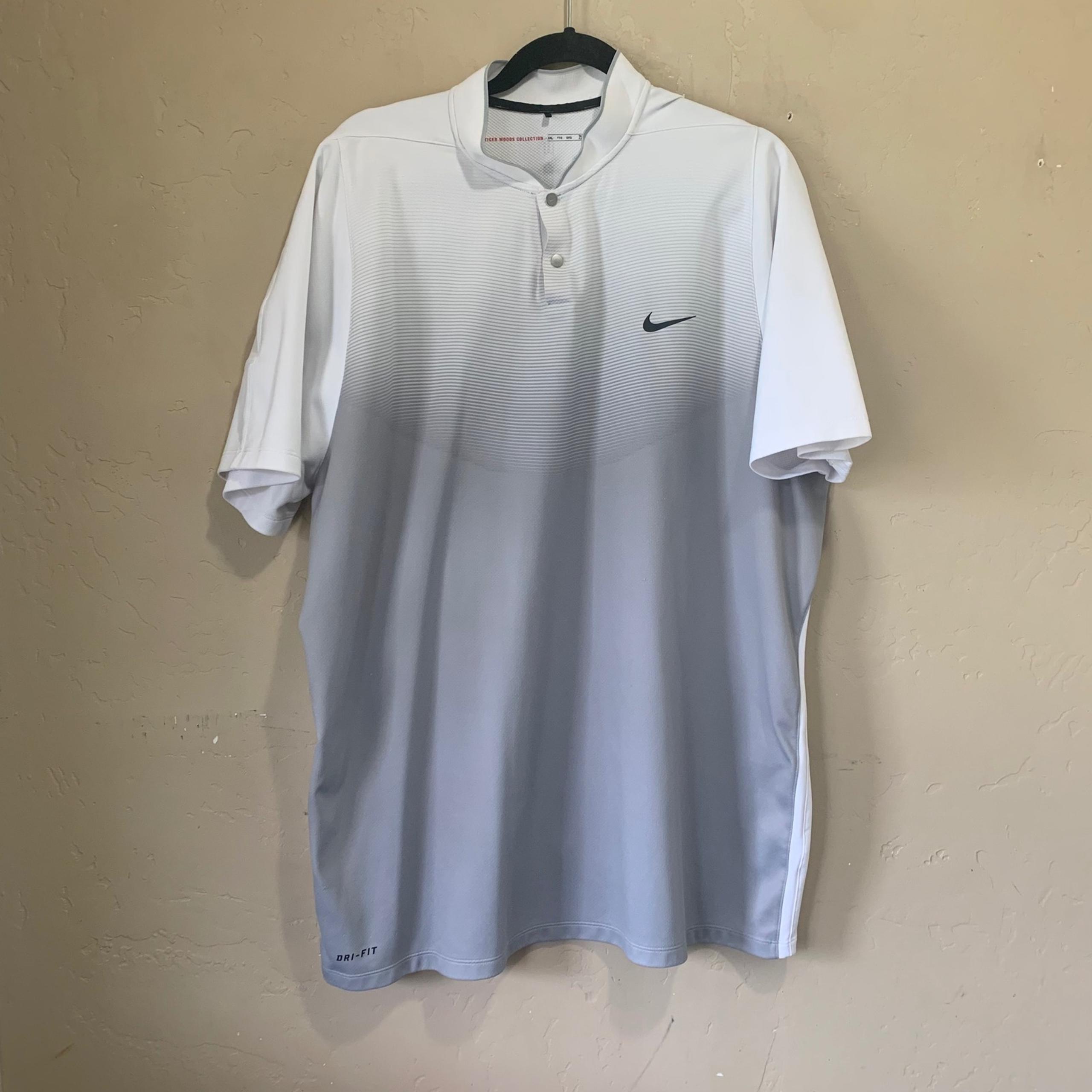 Men's Nike Tiger Woods Collection Golf Polo XXL Gray White Performance Stretch