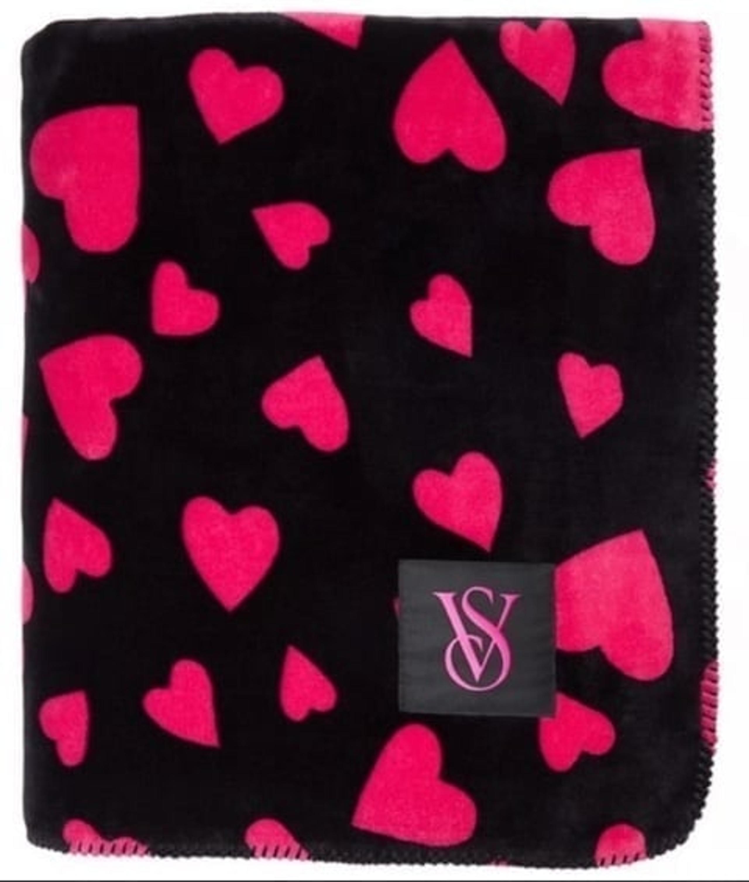 New Victoria’s Secret black Sherpa blanket with red hearts MSRP: $70