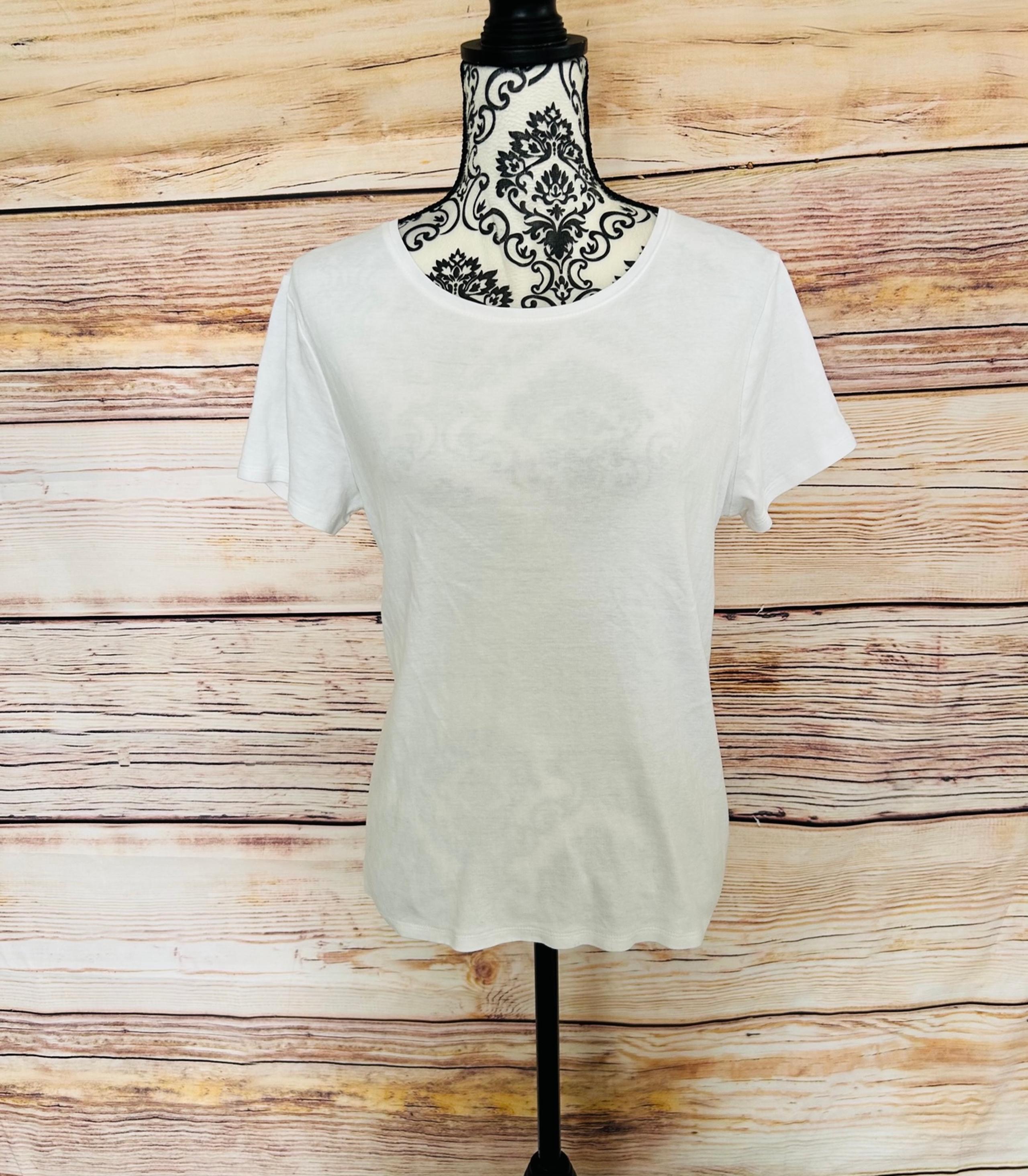 Croft & Barrow Petites The Classic Tee White Crew Neck 100% Cotton T-Shirt Sz PL