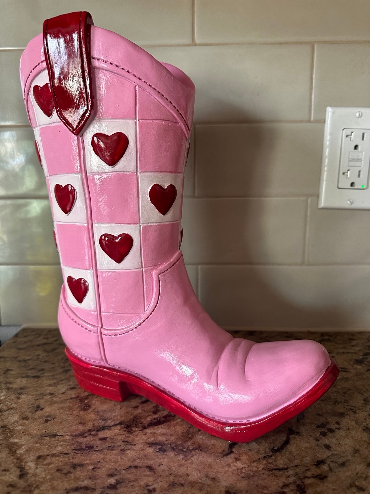 Valentines Cowgirl Boot Vase Decor
