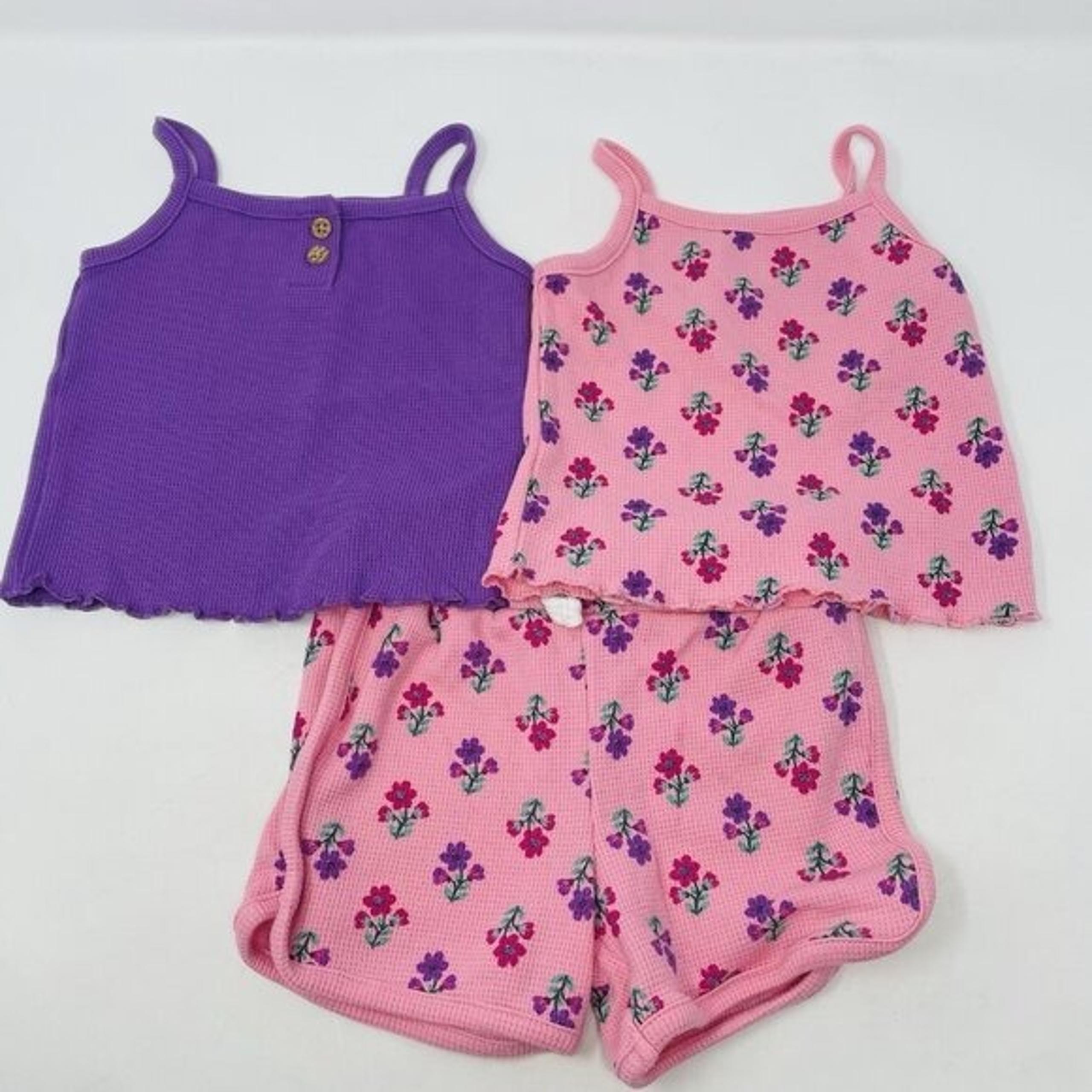 Carters Baby Girls Size 12 Months 3 Piece Waffle Knit Tank & Shorts Set 2630