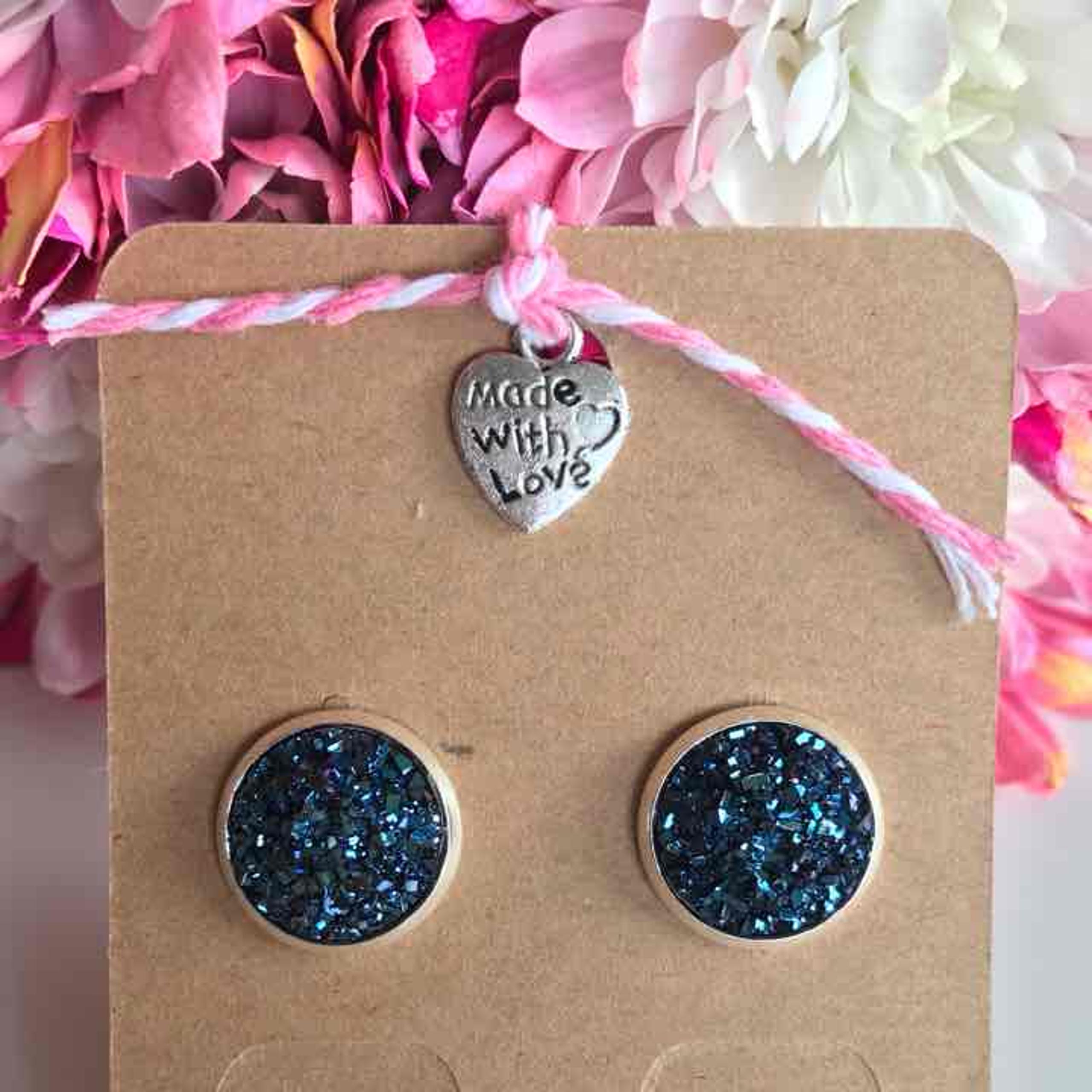 New Gunmetal Faux Druzy Earrings 12mm