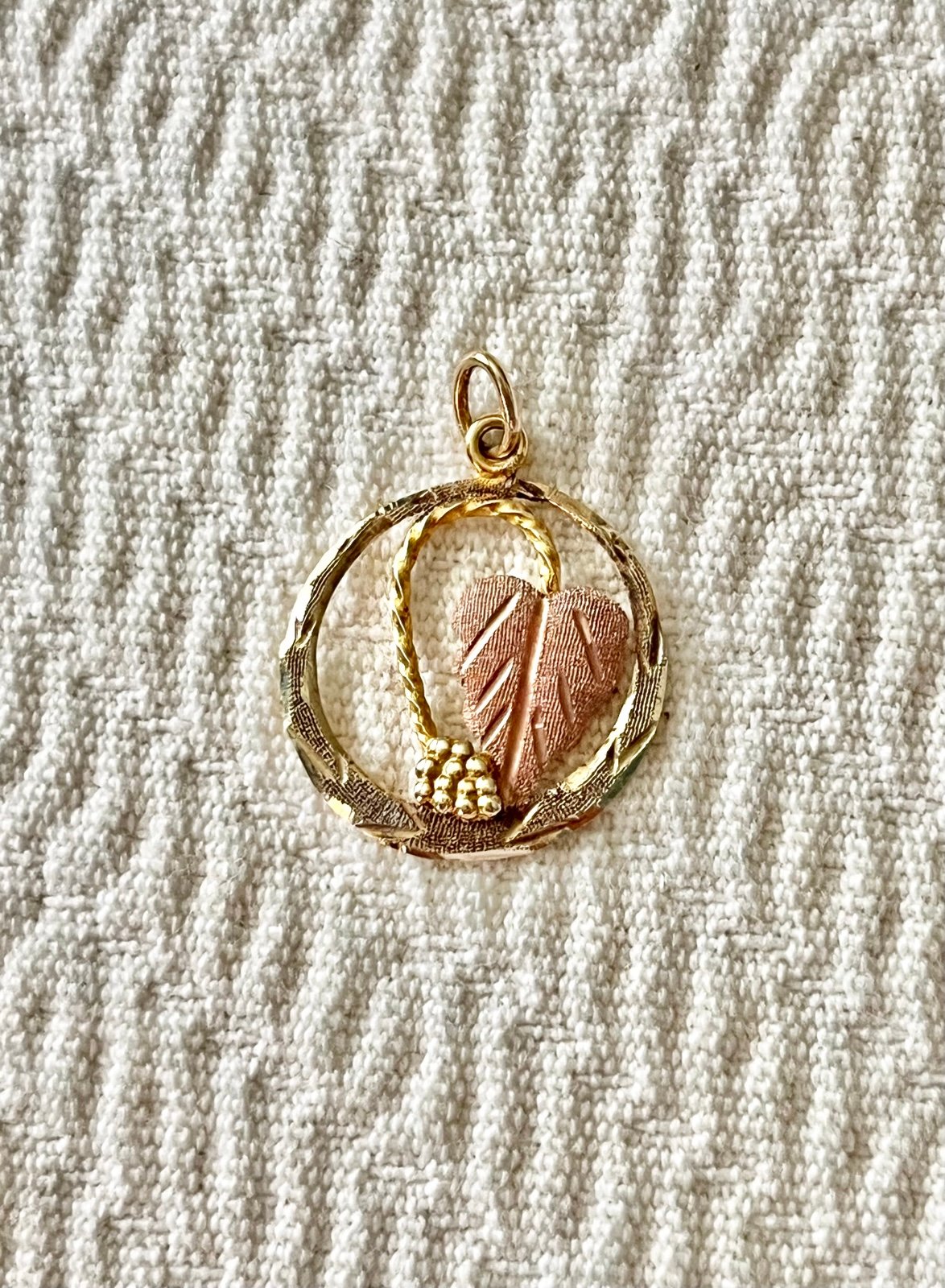 Vintage 12k solid yellow pink Black Hills gold pendant