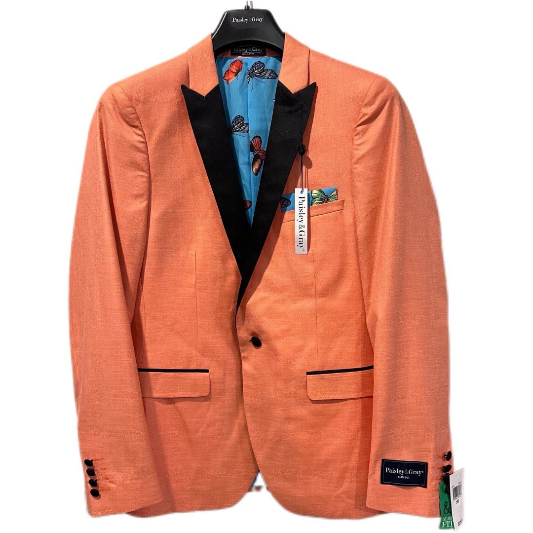 Paisley & Gray Men’s Slim Fit Grosvenor Peak Tuxedo Jacket Blazer Orange 42R
