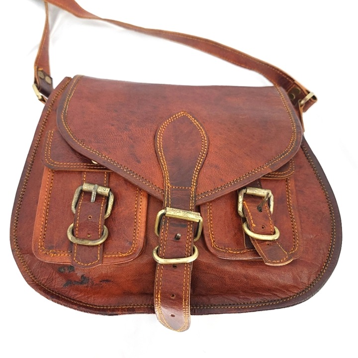 VTG Genuine Leather Saddlebag Brown Messenger Adjustable Strap Pockets Buckles