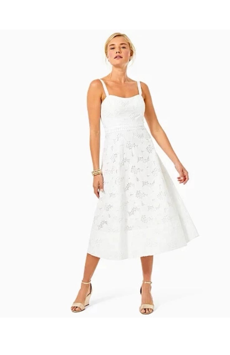 NWOT Lilly Pulitzer White Sleeveless Sweetheart Midi Dress
