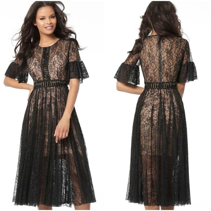 NWT Jovani Black Floral Lace Midi Formal Dress 550