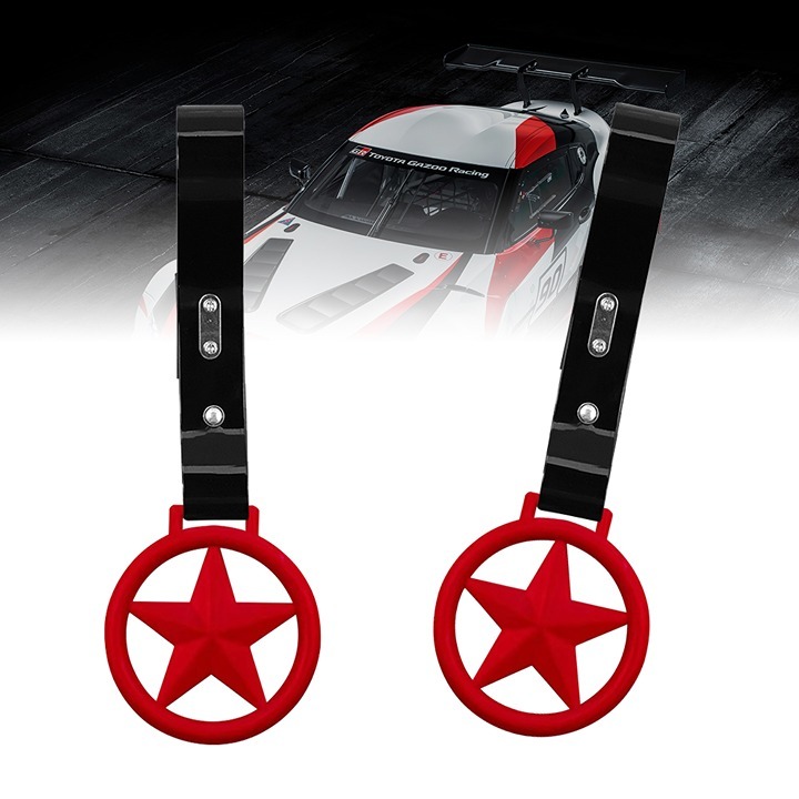 BRAND NEW 2PCS ROUND STAR RED JDM TSURIKAWA RING BLACK Handle Strap Drift