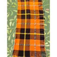 VTGE Orange Plaid Wool Blanket Fall Winter Throw With Short Fringe Trim