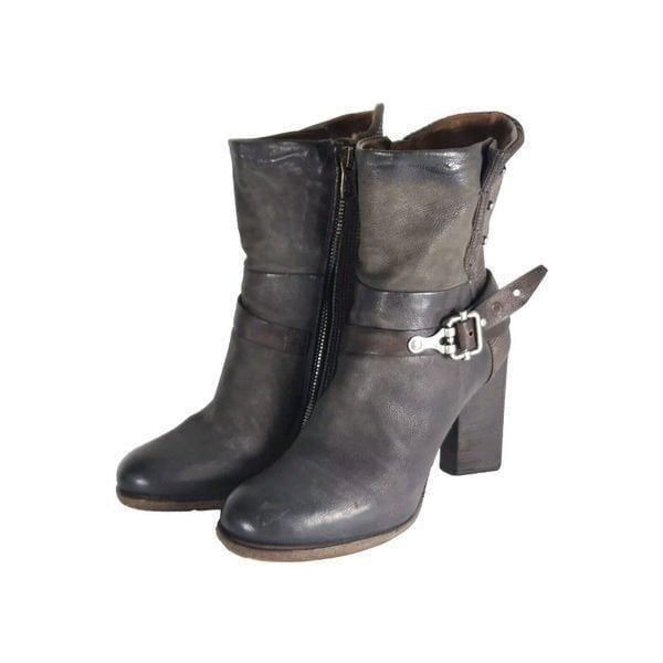 A.S.98 Airstep Women's US 7-7,5 EU38 Gray Metallic Side Zip Heeled Riding Boot