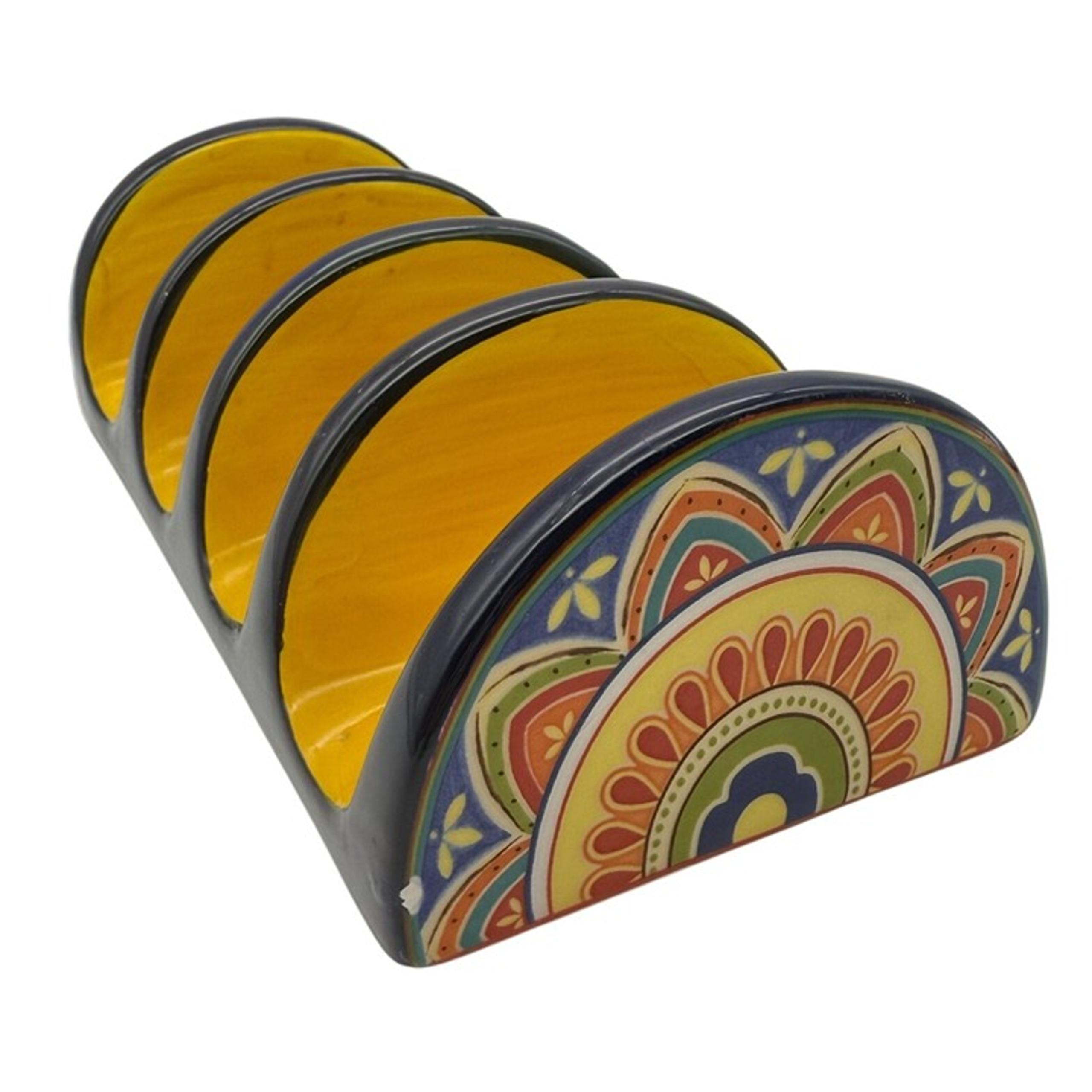Pier 1 Mexacali Hand Painted Taco Holder 4-Slot Dolomite Stoneware Tray