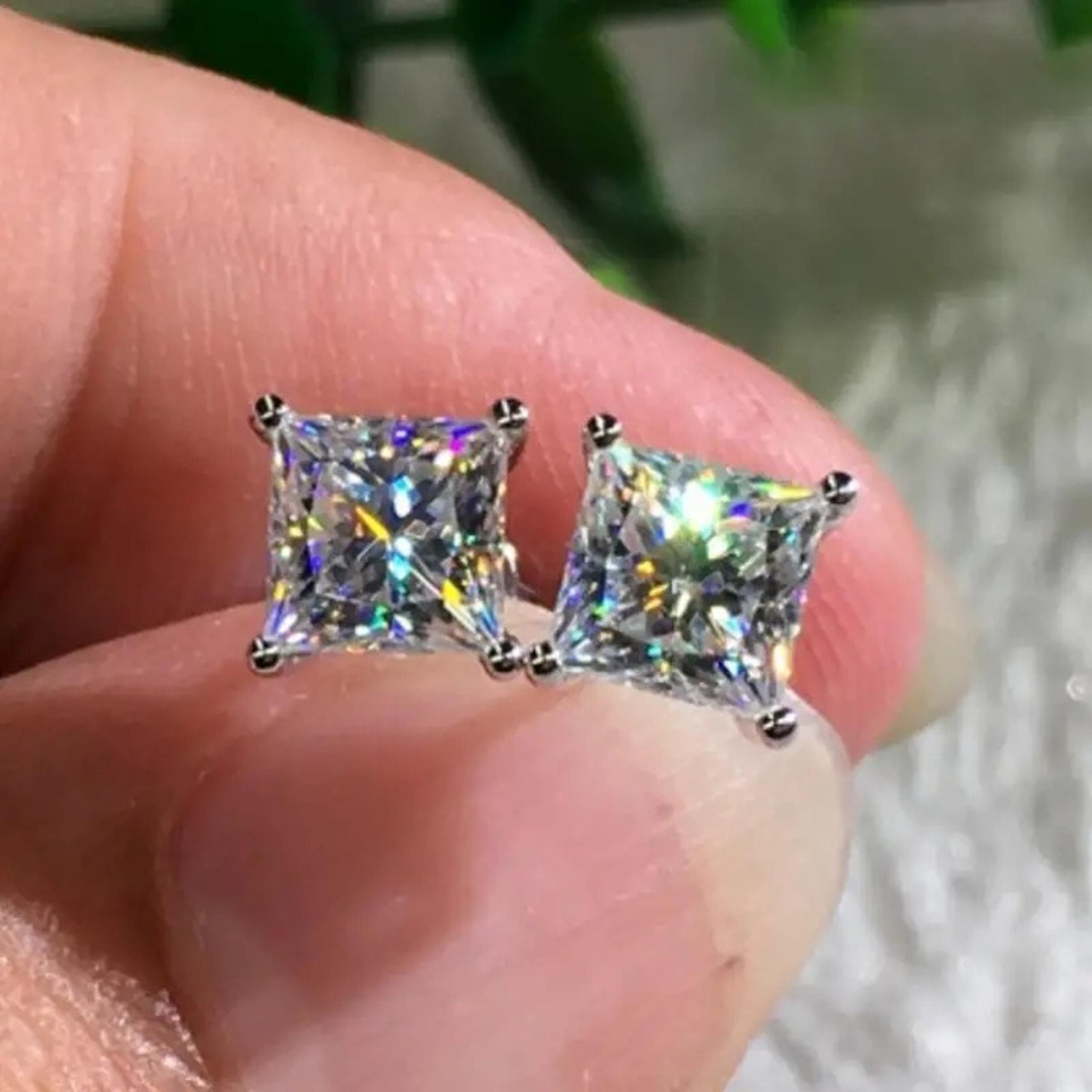 3.00 Carat Princess Cut CZ Stud Earrings