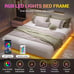 Floating Bed Frame Queen Size with LED Lights, Low Profile Platform Bed