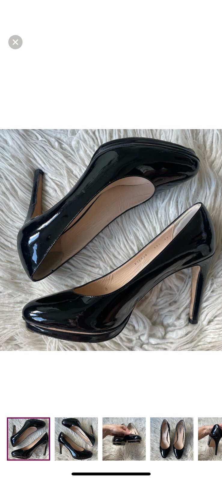 Giorgio Armani Black Patent Calf Leather Platform Pumps X1E028 Size 37.5