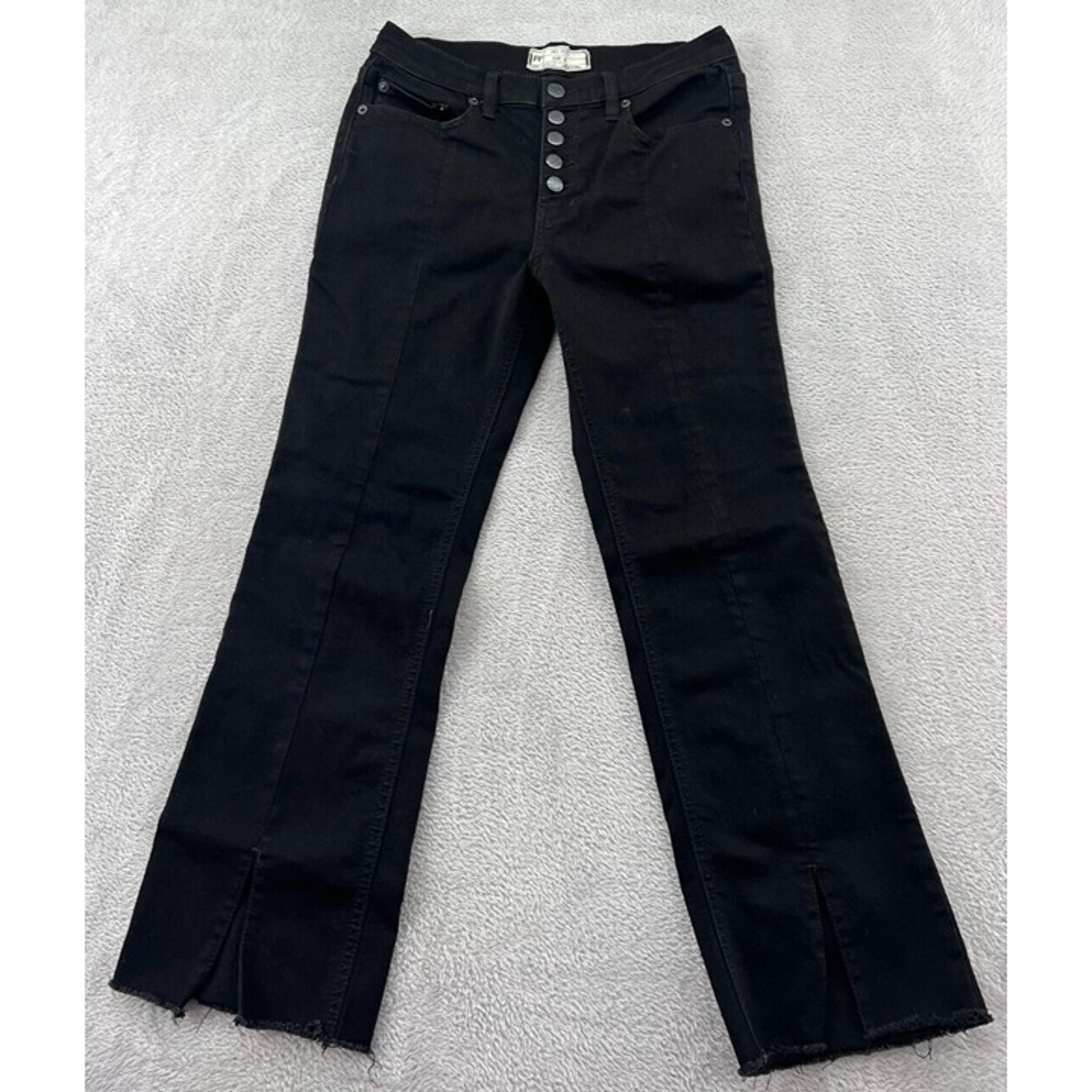 Free People Womens Jeans Sz 28 Black Buttonfly Frayed Hem Bootcut