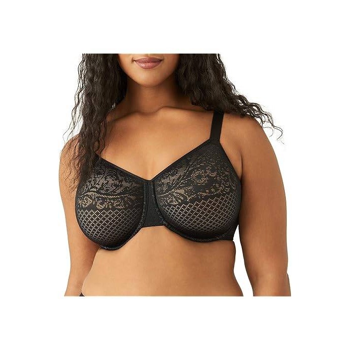 Wacoal Minimizer Bra Full Coverage Underwire Sheer Lace Black Beige 32H