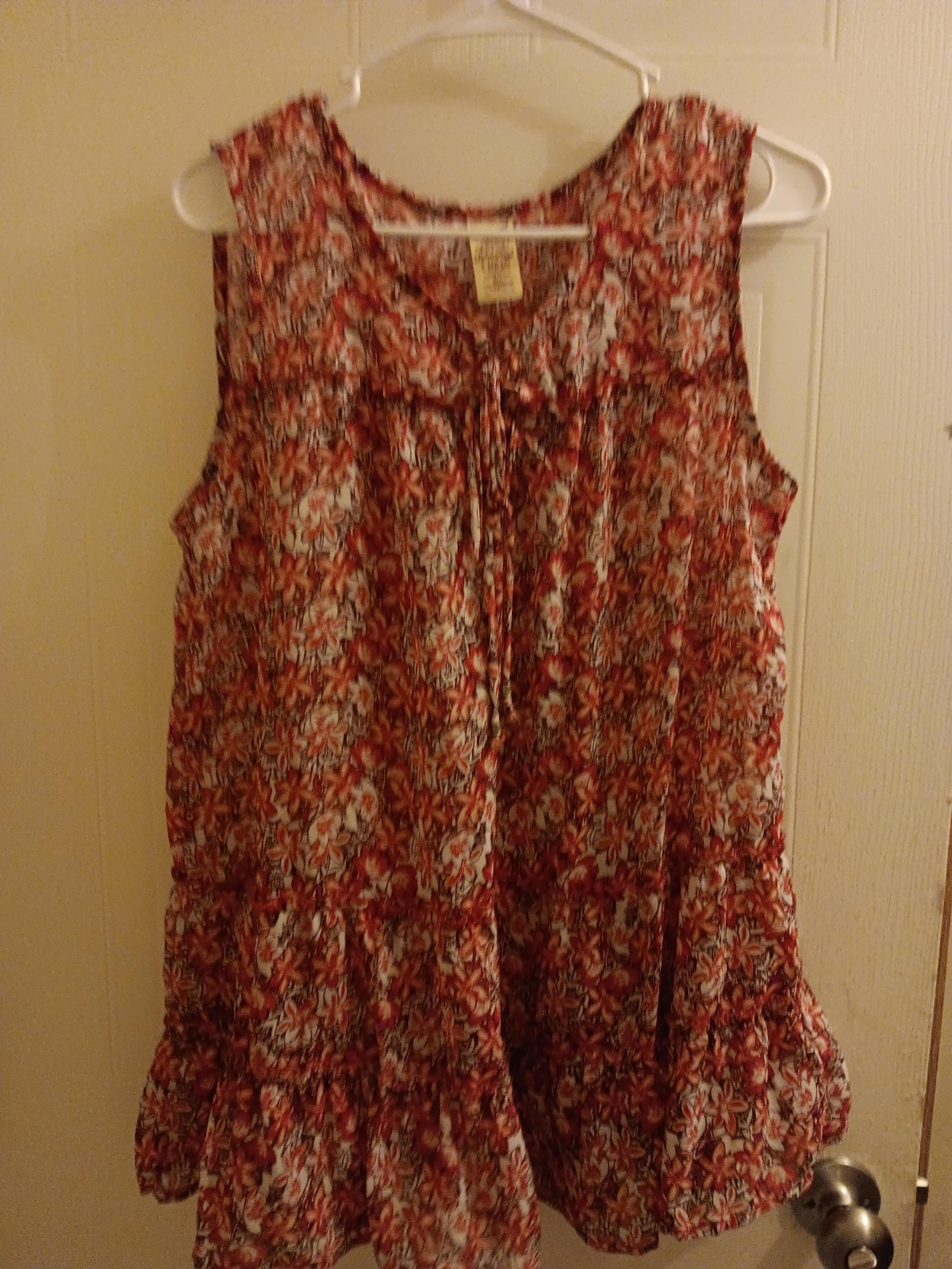 Womens faded glory red floral peasant shirt large