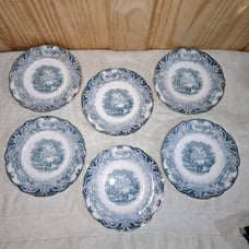 6 Antique Teal Green J & G Meakin Transferware 8 Salad Plates