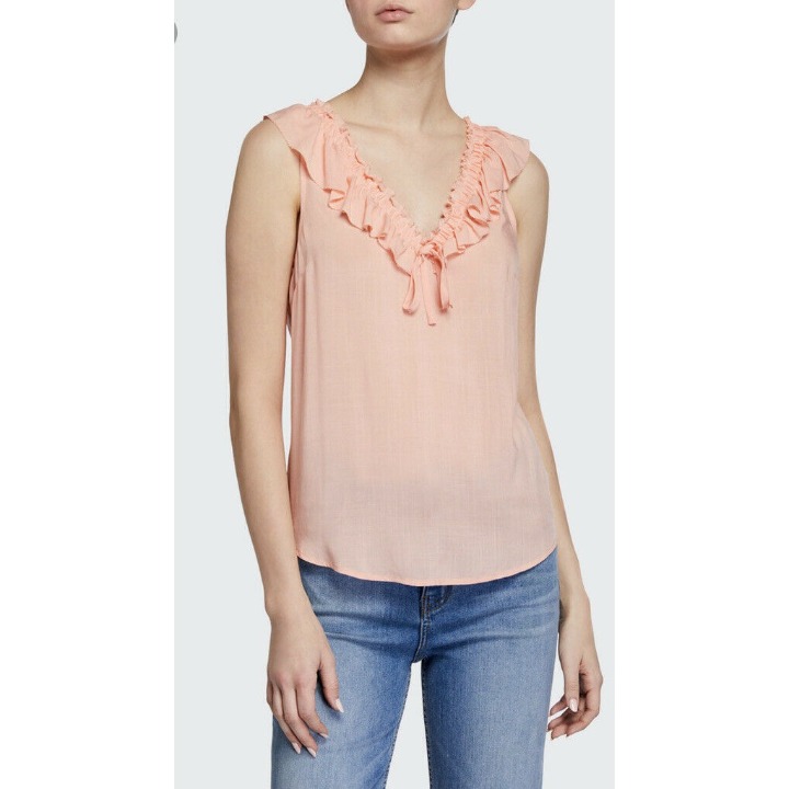 PAIGE SANTINA SLEEVELESS RUFFLE TOP Peac