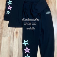 VICTORIAS SECRET PINK PURE BLACK ASPEN W/STARS CAMPUS TEE & SWEATPANTS XXL SET